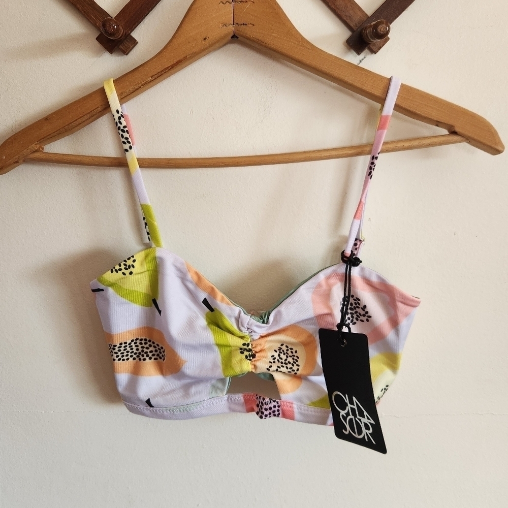 NWT Chaser Bikini Top Adjustable Tropical White Orange Small S - Picture 1 of 8